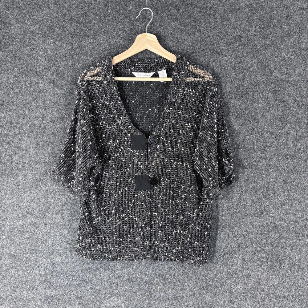 Draper's & Damon's Button Up Top Women M Medium Black Sheer Metallic Cotton